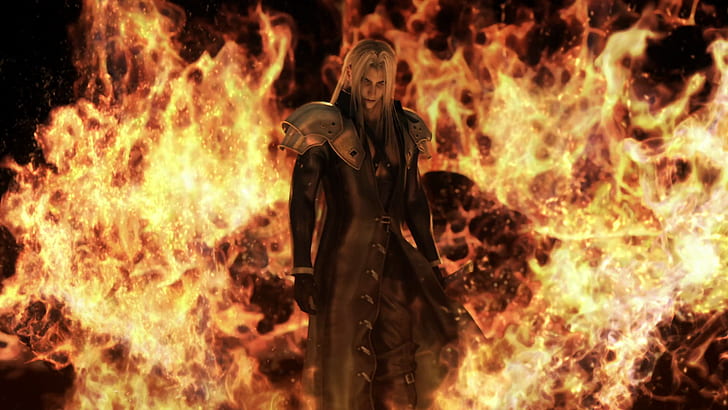 Final Fantasy, Final Fantasy VII: Advent Children, Fire, Sephiroth (Final Fantasy), HD wallpaper