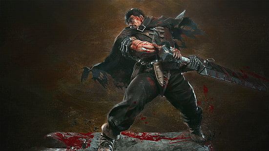 swordsman artwork, Berserk, Black Swordsman, Guts, Beruseruku, HD wallpaper HD wallpaper