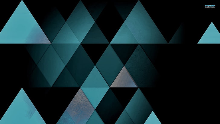 синие и зеленые цифровые обои, абстракция, треугольник, цифровое искусство, HD обои