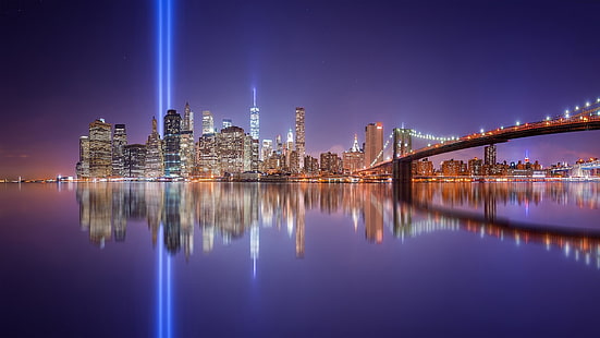 Ponte di Brooklyn, città, New York, Never Forget, Manhattan, Ponte di Brooklyn, Sfondo HD HD wallpaper