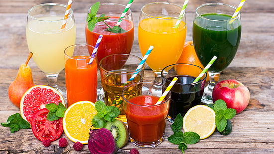 jus, minuman, minuman non-alkohol, minuman kesehatan, limun, buah, minuman jeruk, koktail, makanan super, smoothie, makanan vegetarian, Wallpaper HD HD wallpaper