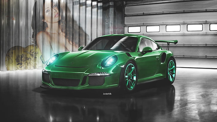 green Porsche Carrera, car, Porsche 911 Carrera S, Porsche 911 GT3 RS, HD wallpaper