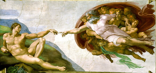 مايكل أنجلو ، خلق آدم ، فريسكو مايكل أنجلو ، المتحف: كنيسة سيستين، خلفية HD HD wallpaper