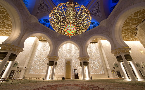 Abu Dhabi-Förenade Arabemiraten-Sheikh Zayed Grand Mosque-Den största bönhallen-Skrivbordsunderlägg-5200 × 3250, HD tapet HD wallpaper