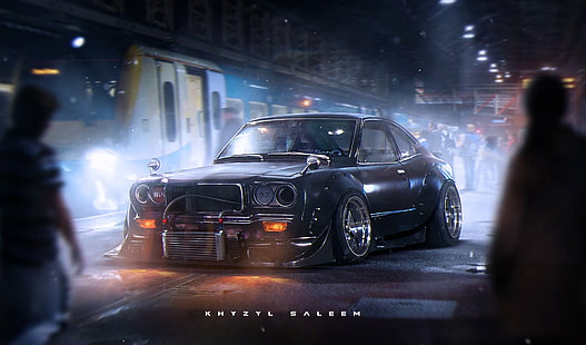 Khyzyl Saleem, car, render, artwork, JDM, Mazda, Mazda RX-3, HD wallpaper HD wallpaper