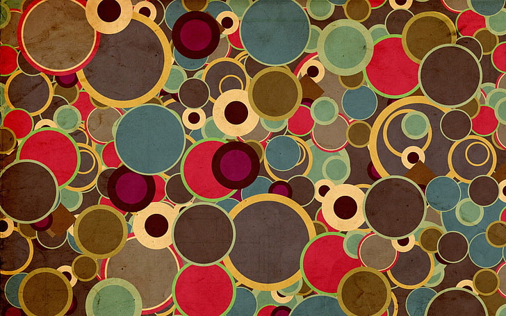 tekstil bunga hitam, merah, dan hijau, lingkaran, seni digital, Wallpaper HD