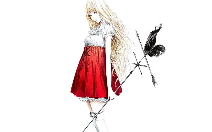 female anime fictional character, Girl, art, cock, weathervane, Sawasawa, HD wallpaper
