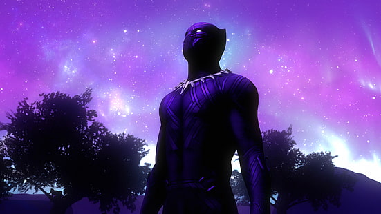 Лилав костюм, TChalla, Marvel Comics, Purple sky, 4K, Black Panther, HD тапет HD wallpaper