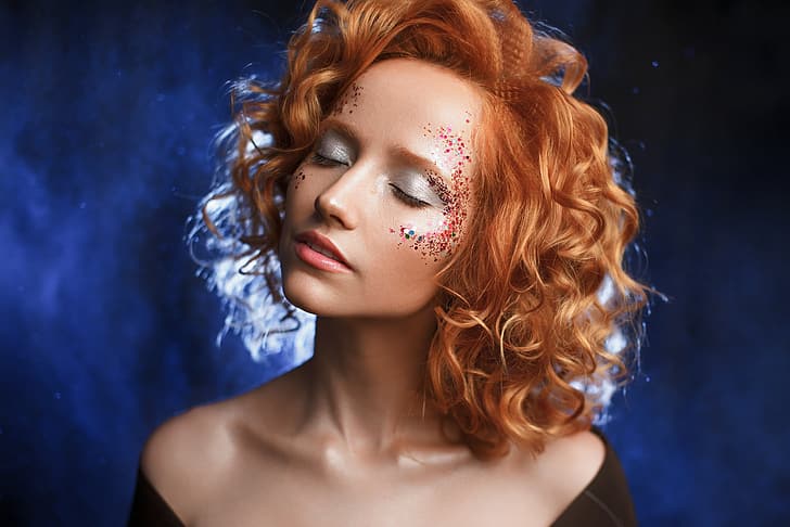 Pavel Cherepko, women, redhead, glamour, glitter, portrait, HD wallpaper