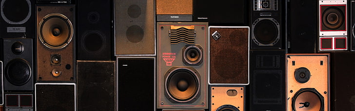 assorted-color speaker lot, music, speakers, technology, HD wallpaper