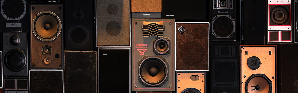 assorted-color speaker lot, music, speakers, technology, HD wallpaper HD wallpaper