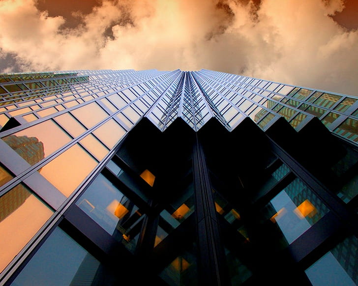 arquitetura, vidro, reflexão, vista panorâmica, arranha céu, nuvens, HD papel de parede