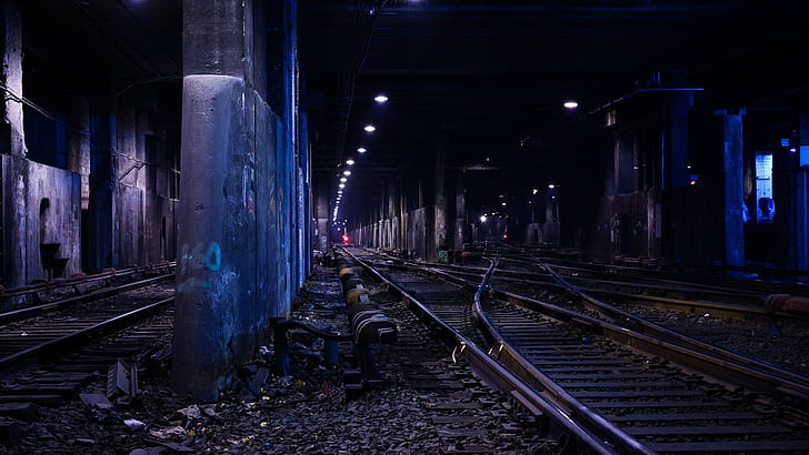estrada de ferro, metrô, túnel, HD papel de parede