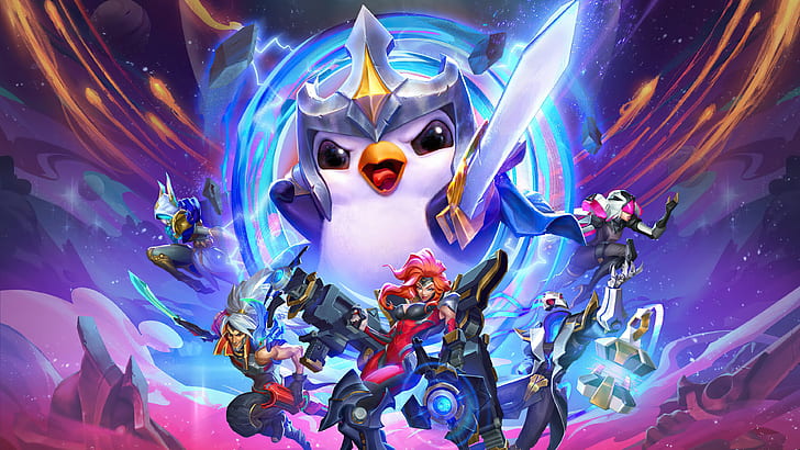 Summoner's Rift, Teamfight Tactics, TFT, Yasuo (League of Legends), Yasuo, Miss Fortune (League of Legends), Miss Fortune, Xayah (League of Legends), Xayah and Rakan (League of Legends), penguins, Penguin, Thresh, Thresh (League Of Legends), galaxy, League of Legends, Riot Games, HD wallpaper