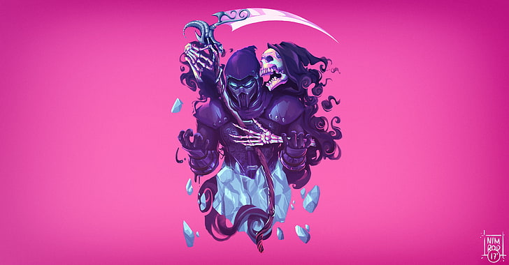 Grim Reaper illustration, artwork, Video Game Art, video games, Mortal Kombat, skull, Grim Reaper, Noob Saibot, HD wallpaper