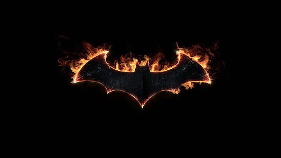  batman, sign, symbol, bat, fire, emblem, logo, Batman Arkham Knight, HD wallpaper HD wallpaper