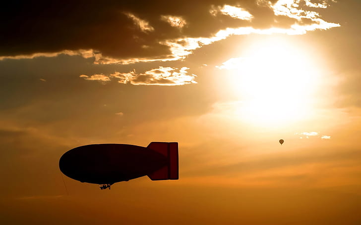 dirigible balloon, sky, flight, height, HD wallpaper