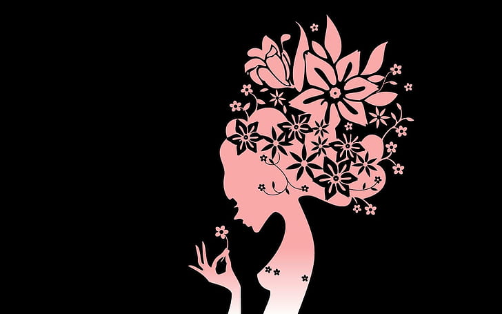 زهرة رقيق. JPG ، جنية مع رسم شعر زهري ، جرلي ، وردي ، فتاة ، زهور ، ثلاثي الأبعاد وتجريدي، خلفية HD