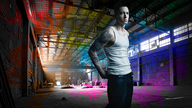 Eminem artwork, eminem, hangar, t-shirt, tattoo, look, HD wallpaper