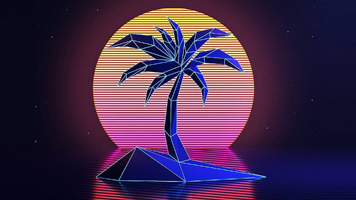 The sun, Music, Stars, Palma, Neon, Space, Background, Synthpop, Darkwave, Synth, Retrowave, Synthwave, Synth pop, HD wallpaper