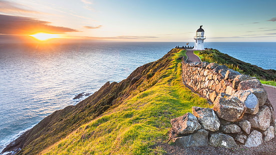ocean, new zealand, maori, cape reinga, water, rock, tourism, cliff, lighthouse, coast, horizon, shore, cape, promontory, headland, sea, sky, HD wallpaper HD wallpaper