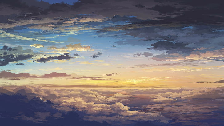 weiße wolken, wolken, himmel, anime, HD-Hintergrundbild