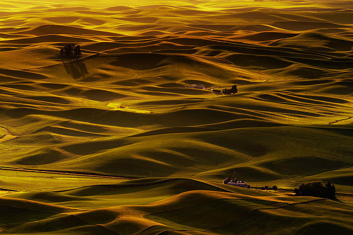 rippling body of water during sundown, golden, golden, Golden, Palouse Hills, body of water, sundown, Countryside, Geography, Landforms, North America, United States, Wheat Field, nature, sand Dune, HD wallpaper