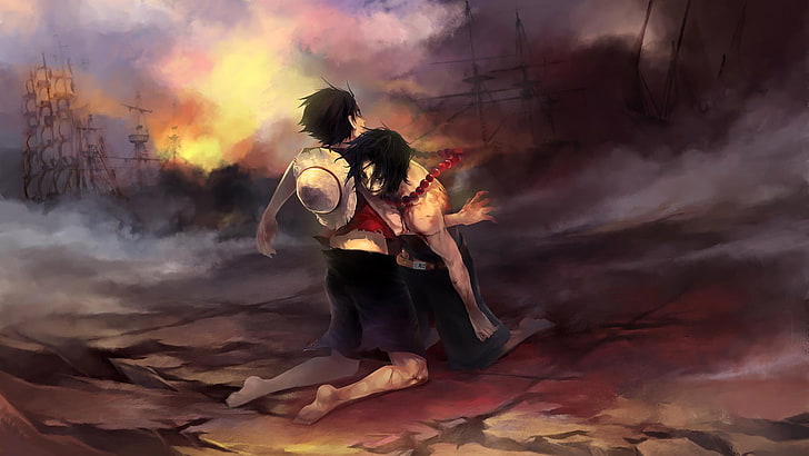 satu potong, monyet d.luffy, portgas d.ace, death, brothers, anime, Wallpaper HD