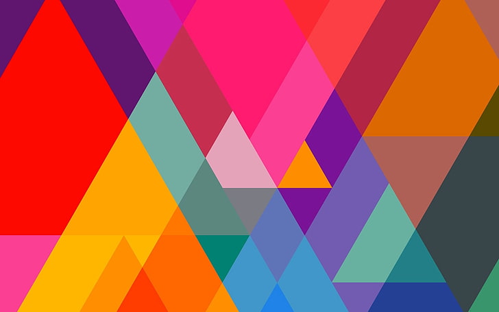 papel tapiz azul, rosa, naranja y verde, abstracto, triángulo, colorido, Fondo de pantalla HD