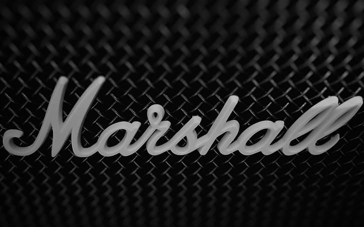 Marshall, logo, monochrome, photography, amp, music, HD wallpaper