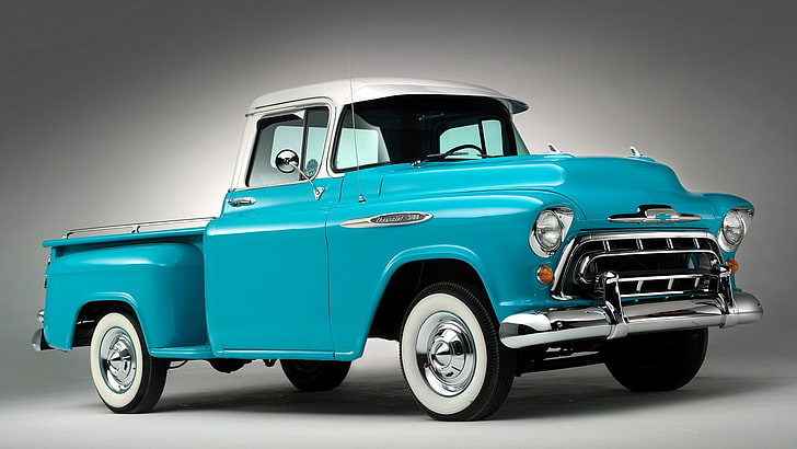 teal and white single cab pickup truck, car, HD wallpaper