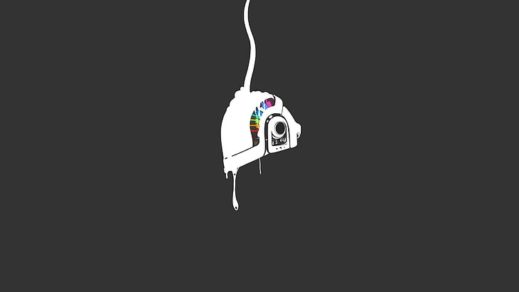 vit hjälmillustration, Daft Punk, minimalism, konstverk, musik, husmusik, franska, svart, robot, robotar, HD tapet