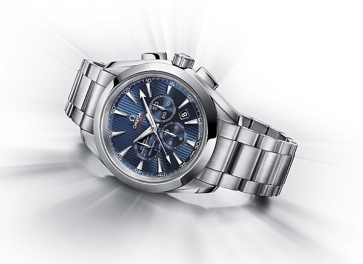 round silver-colored chronograph watch with link band, watch, “London 2012“, Chronograph, OMEGA, Seamaster Aqua Terra Co-Axial, HD wallpaper
