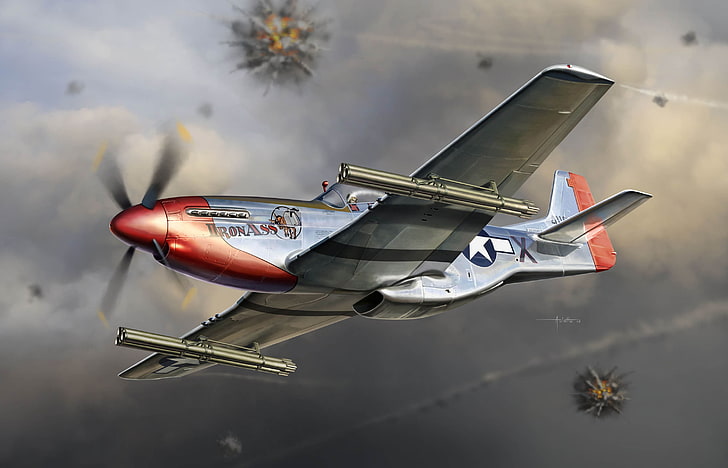the plane, Mustang, fighter, battle, art, air, USA, action, BBC, North American, WW2., single, far, radius, missiles, M10, guides, six, additionally, armed, R-51К, P-51K, tubular, HD wallpaper