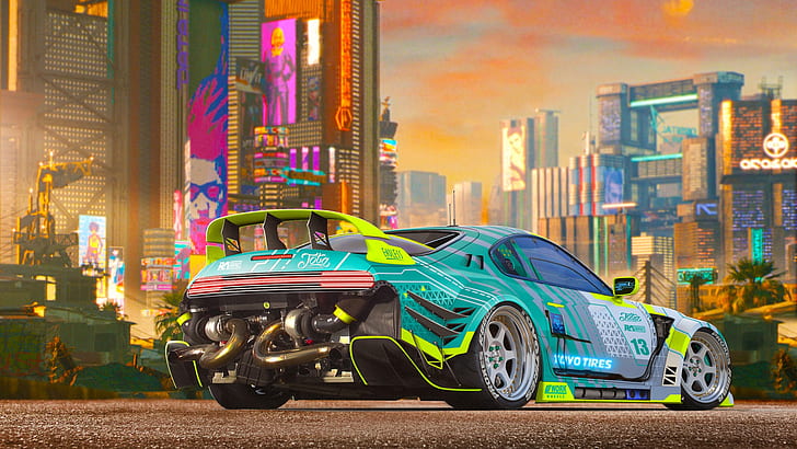 car, vehicle, colorful, Toyota, Toyota Supra, Cyberpunk 2077, HD wallpaper