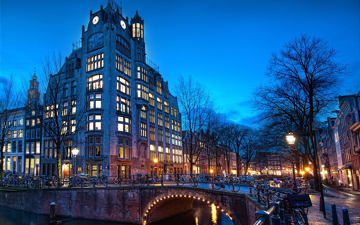 мост, Амстердам, Европа, Холандия, град, градски, HD тапет