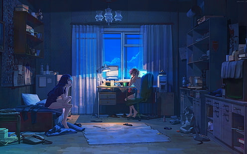 Anime Girls, Dark, Everlasting Summer, moonlight, Original Characters, women, HD wallpaper HD wallpaper
