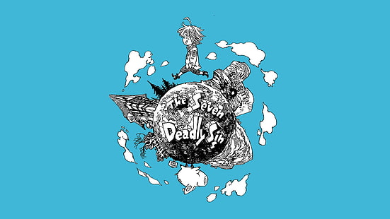 The Seven Deadly Sins illustration, Nanatsu no Taizai, the seven deadly sins, meliodas, blue, sky, clouds, manga, cyan, cyan background, HD wallpaper HD wallpaper