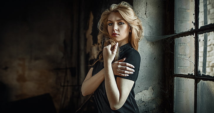 Damian Piórko, window, model, women, Carla Sonre, HD wallpaper