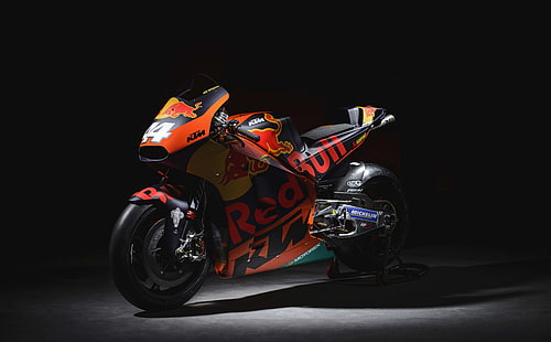 черный, красный и оранжевый спортивный велосипед Red Bull, KTM RC16, мотоцикл MotoGP, гоночный велосипед, 2017, 4K, HD обои HD wallpaper