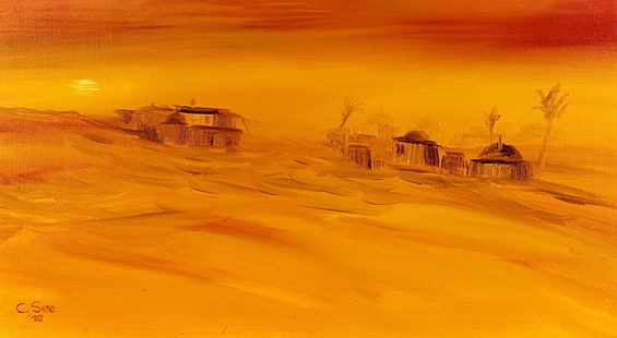 Сахарская пустыня живопись масляными красками, художественные, рисунки, HD обои HD wallpaper