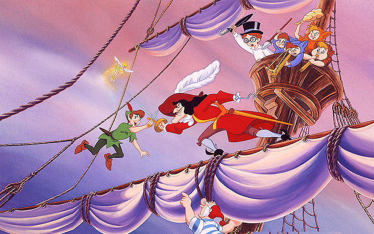 Peter Pan And Captain Hook Fighter Fencing Pirate Ship Cartoon Walt Disney Picture 1920×1200, HD wallpaper