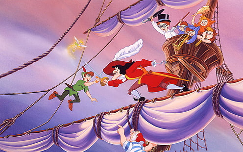 Peter Pan และกัปตัน Hook Fighter Fencing เรือโจรสลัดการ์ตูน Walt Disney ภาพ 1920 × 1200, วอลล์เปเปอร์ HD HD wallpaper
