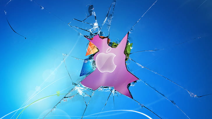 تفاحة ، نوافذ مكسورة، خلفية HD