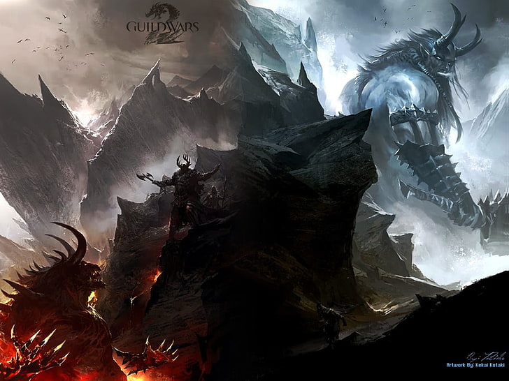 Illustration de Guildwars 2, Guild Wars 2, feu, glace, Kekai Kotoki, Fond d'écran HD