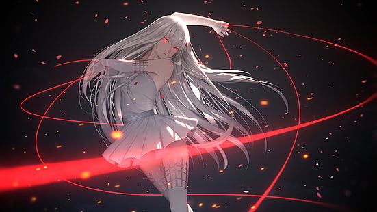 Anime, Pixiv Fantasia T, Mädchen, Langes Haar, Rote Augen, Weißes Kleid, Weißes Haar, HD-Hintergrundbild HD wallpaper