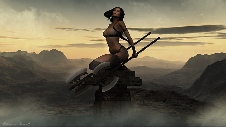 woman holding battle axe wallpaepr, Fantasy, Women Warrior, HD wallpaper
