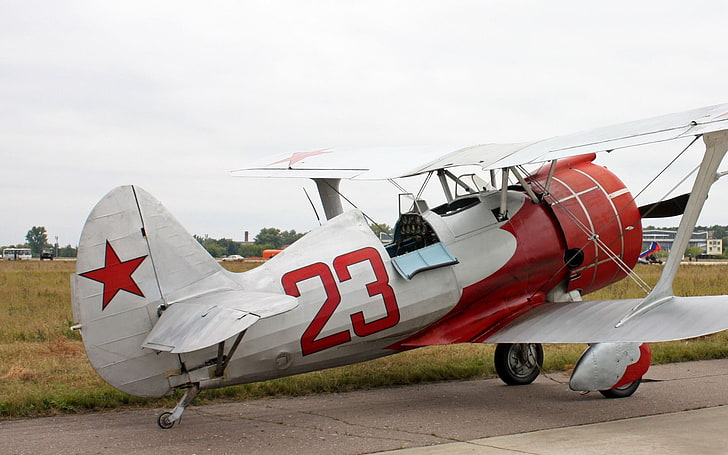 طائرة مروحية حمراء وبيضاء ، طائرة عسكرية ، Polikarpov ، I-15bis DIT، خلفية HD