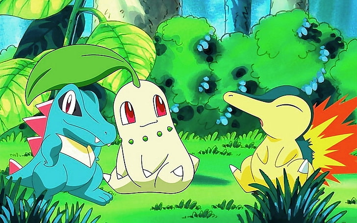 tres personajes Pokémon variados, Pokémon, Chikorita (Pokémon), Cyndaquil (Pokémon), Totodile (Pokémon), Fondo de pantalla HD