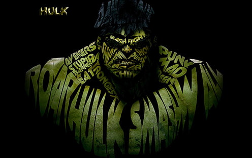 textil estampado de tigre negro y amarillo, arte digital, Hulk, tipografía, Fondo de pantalla HD HD wallpaper